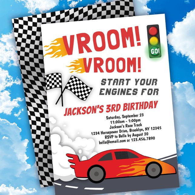 Vroom Vroom Race Car Anniversaire Fête Invitation (Créateur téléchargé)