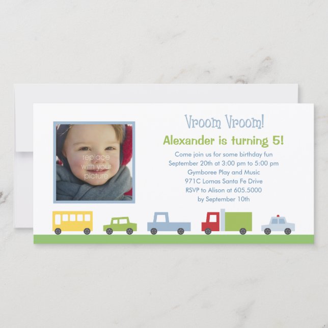 Vroom Vroom Voitures Photo Anniversaire Fête Invit (Devant)