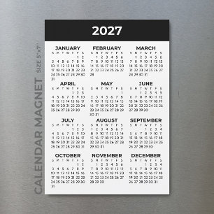 Vue annuelle 2027 Calendrier magnétique noir et bl