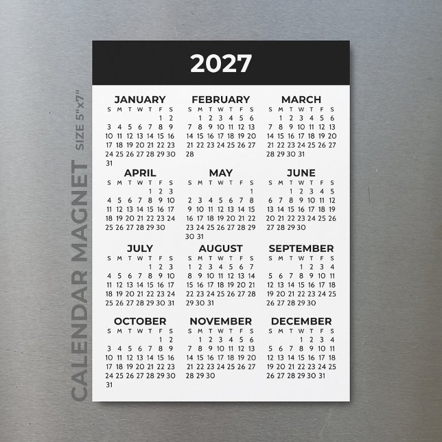Vue annuelle 2027 Calendrier magnétique noir et bl (Créateur téléchargé)