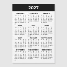 Vue annuelle 2027 Calendrier magnétique noir et bl