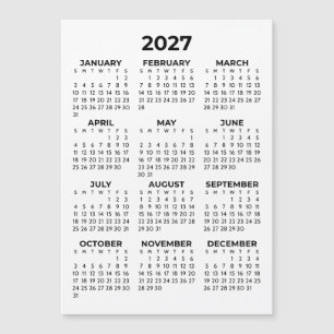 Vue annuelle 2027 Calendrier magnétique noir et bl