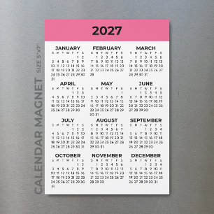 Vue annuelle 2027 Calendrier magnétique rose vif