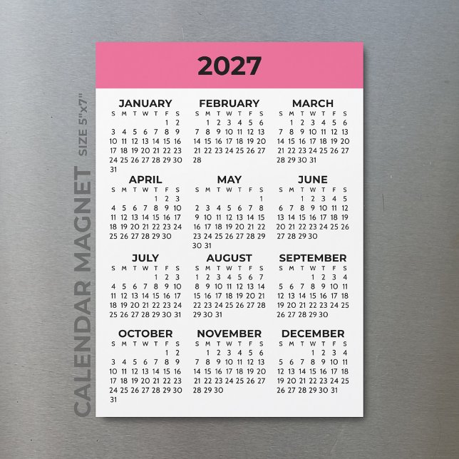 Vue annuelle 2027 Calendrier magnétique rose vif (Créateur téléchargé)
