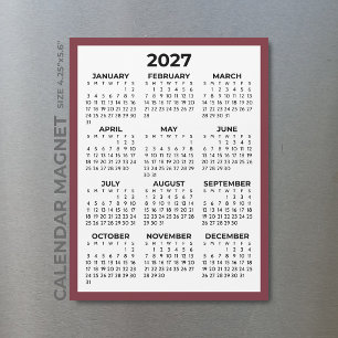 Vue annuelle 2027 Calendrier magnétique Rouge Bour