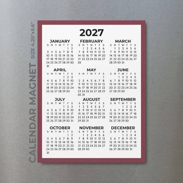 Vue annuelle 2027 Calendrier magnétique Rouge Bour (Créateur téléchargé)