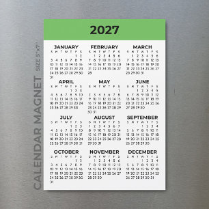 Vue annuelle 2027 Calendrier magnétique vert frais