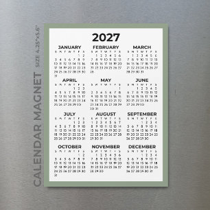 Vue annuelle 2027 Calendrier magnétique Vert Sauge