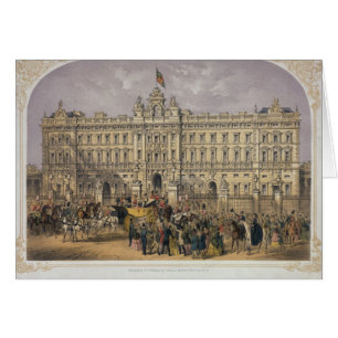 Vue de Buckingham Palace avec une foule dehors