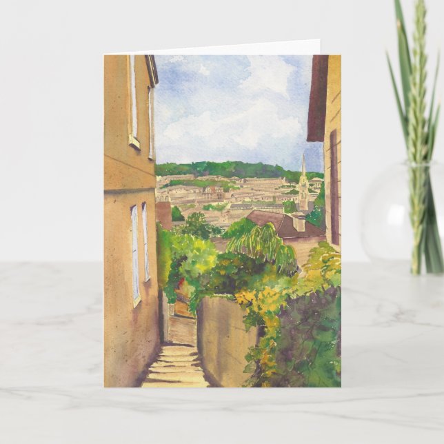 Vue de carte de voeux d'aquarelle de Bath II (Devant)