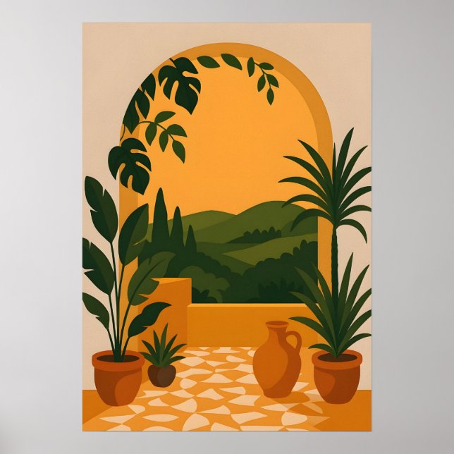Vue de jardin méditerranéen arcbouté - Art mural (Devant)