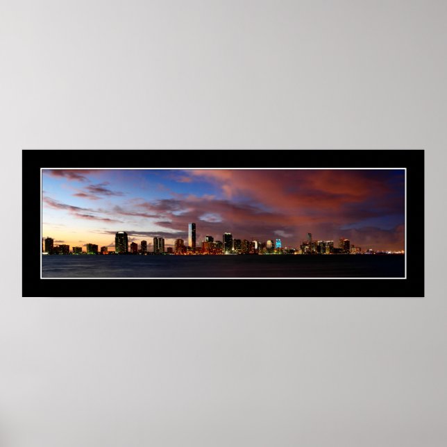 Vue de Miami au crépuscule panorama - Poster (Devant)