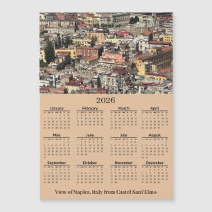 Vue de Naples, Italie 2026 Calendrier Carte Magnét