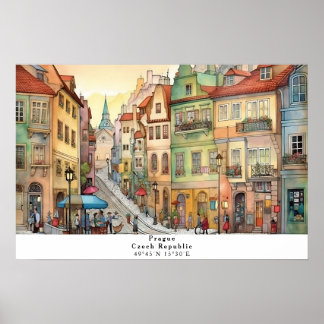 Vue de rue Whimsical de Prague AI Poster d'Art