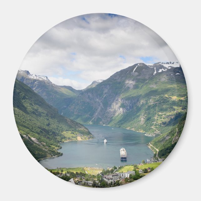 Vue Geirangerfjord en Norvège aimant rond (Devant)