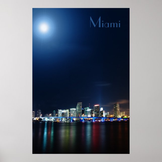 Vue panoramique de Miami la nuit - Poster (Devant)