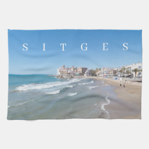Vue panoramique de Sitges serviette à thé