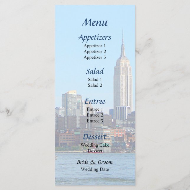 Vue sur Manhattan depuis Hoboken  Menu de mariage (Devant)