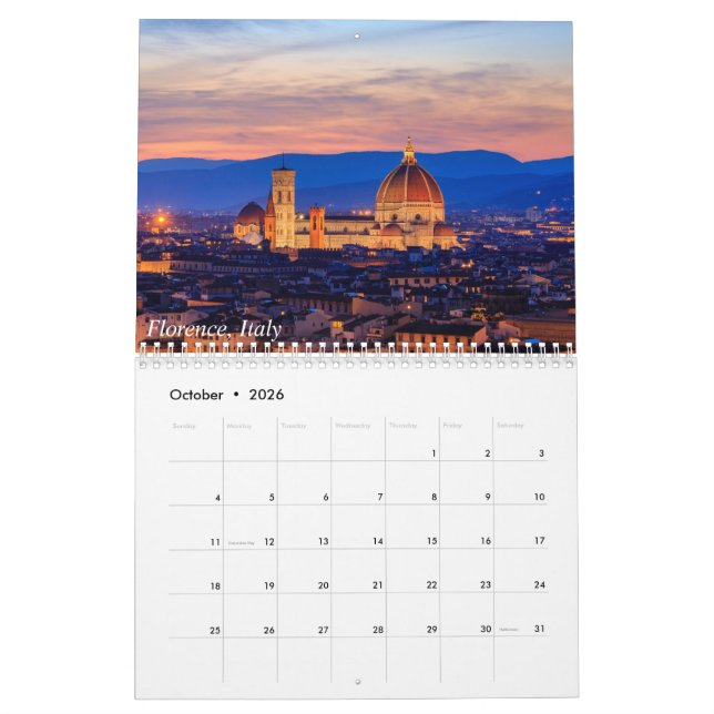 Vues du calendrier Italie, France et Californie (Oct 2026)