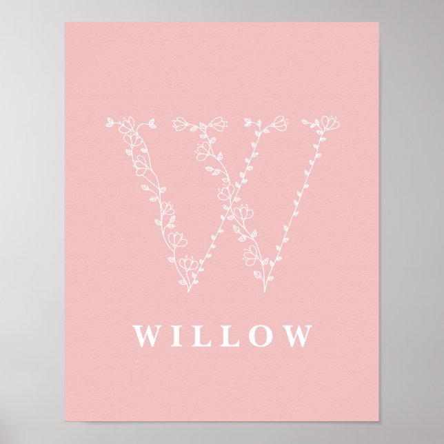 W Botanical Floral Monogram Custom Nursery Poster (Devant)