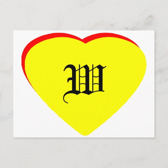 "W" Coeur Jaune Rouge Faire-part de mariage Le MUS (Devant)