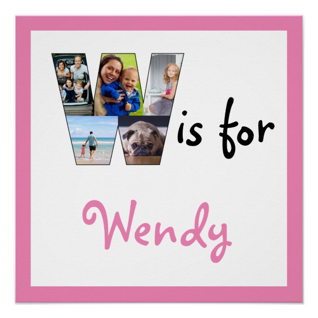 W est pour Pink Name Photo Poster (Devant)