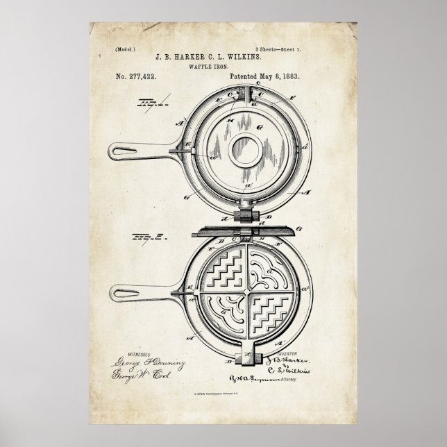 Waffle Iron Patent Print Poster 1883 (Devant)