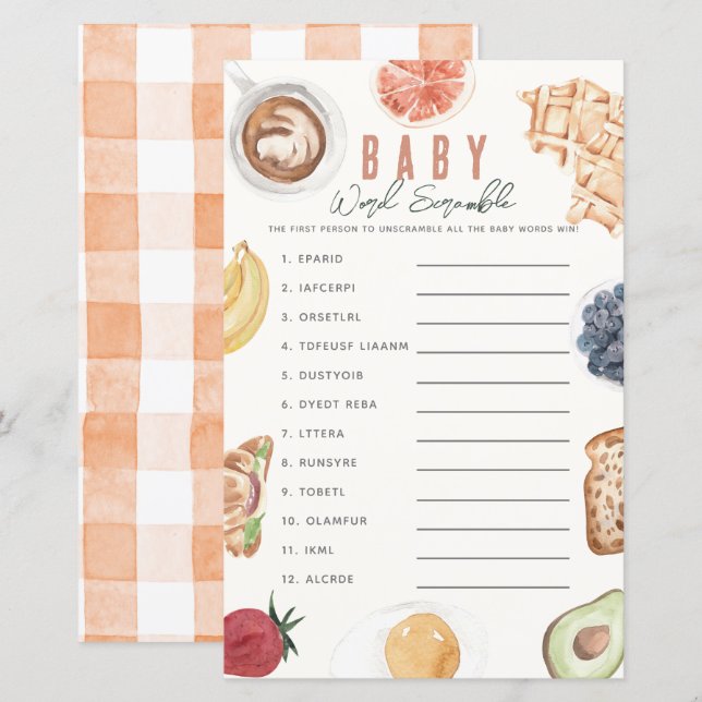 Waffles Coffee Fruits Brunch Baby Word Scramble (Devant / Derrière)