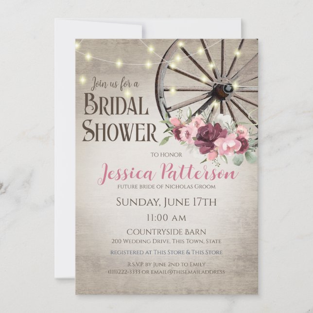 Wagon Wheel and Lights Rustic Barn Wood Invitation (Devant)