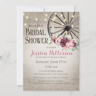 Wagon Wheel and Lights Rustic Barn Wood Invitation