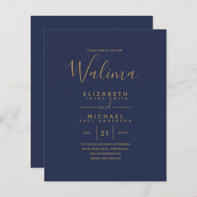 WALIMA Budget Marine Blue Gold Mariage bilingue (Devant / Derrière)