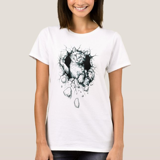 "Wall-Breaking Cat" T-shirt (Devant)