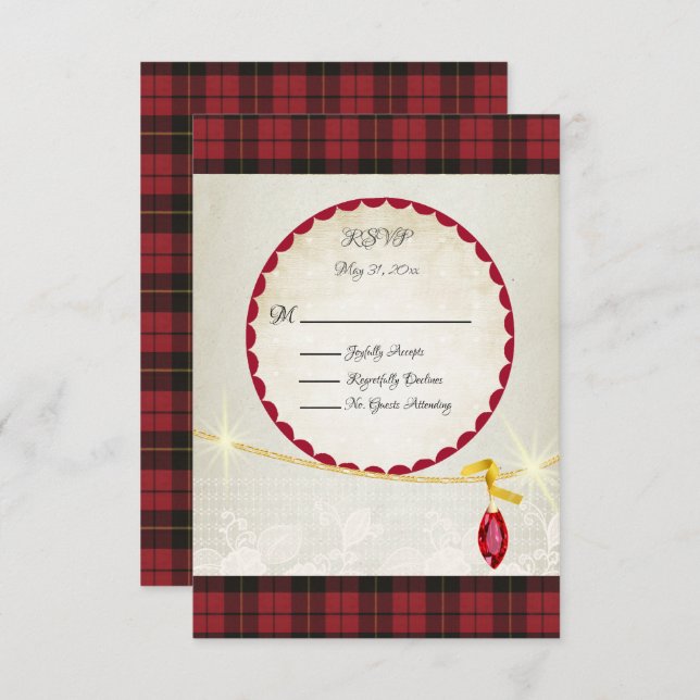 Wallace Red Scottish Tartan Wedding RSVP (Devant / Derrière)