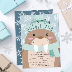 Walrus Winter Onederland Invitation Anniversaire d