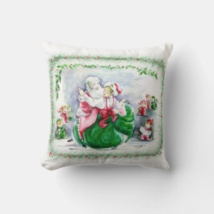 Waltzing Père Noël et Mme Claus Coussin