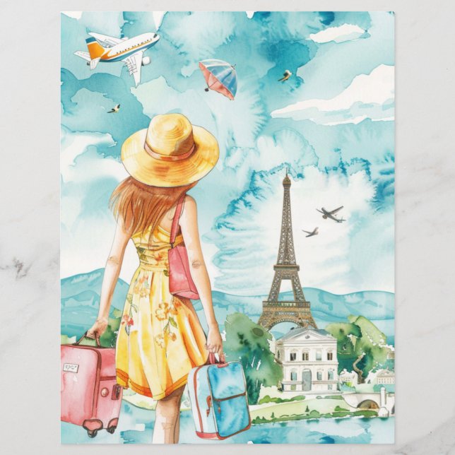 Wanderlust femme Voyage aquarelle feuille papier (Devant)