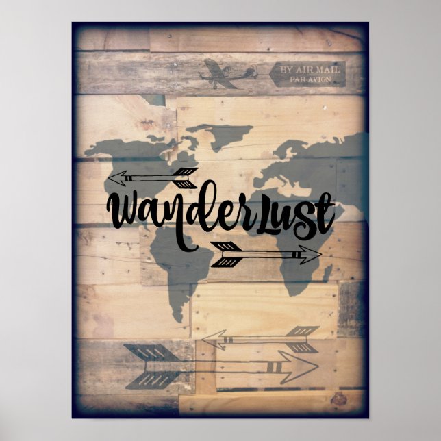 Wanderlust Rustic Wood Travel Poster (Devant)