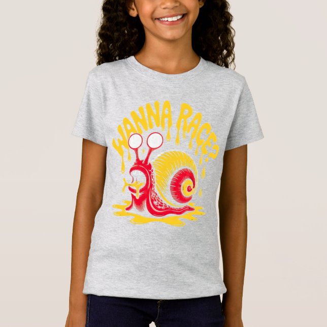 Wanna Race? Funny Melting Snail Kids Girls T-Shirt (Devant)
