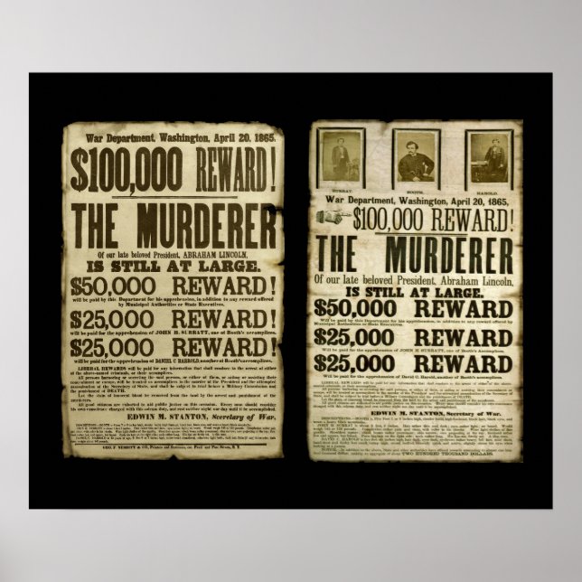 Wanted/Reward Poster Duo: Booth, Surratt, Harold (Devant)