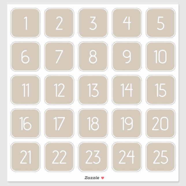Warm Beige Customizable Square Number Stickers  (Feuille)