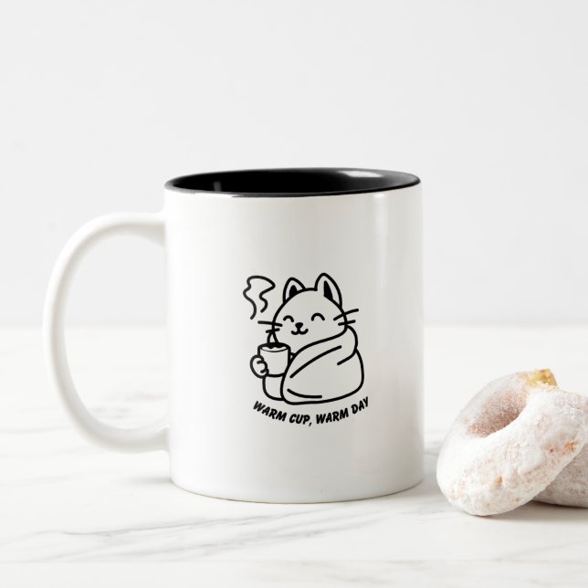 Warm Cup, Warm Day – Cute Cozy Cat Mug (Avec donut)