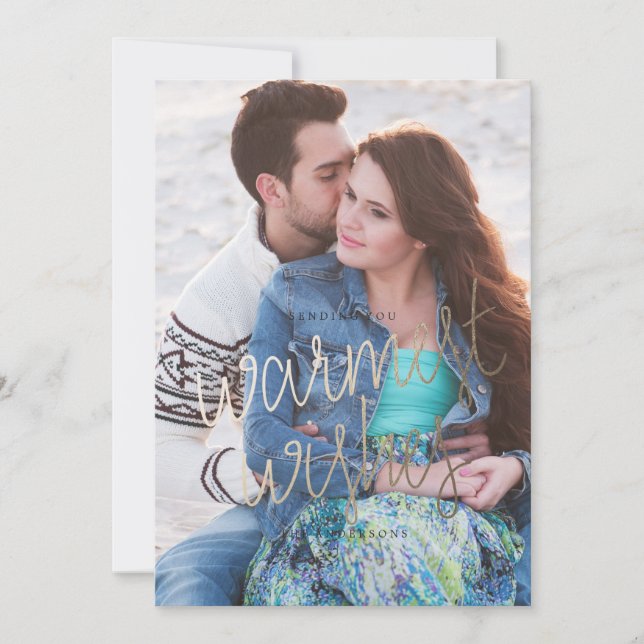 WARMEST WISHES OR photo Noël carte de voeux (Devant)