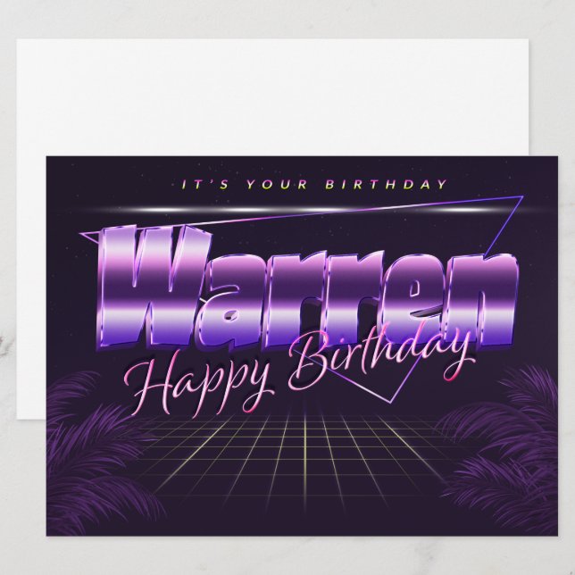 Warren Nom Prénom lila retro Carte Anniversaire (Devant / Derrière)