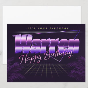 Warren Nom Prénom lila retro Carte Anniversaire