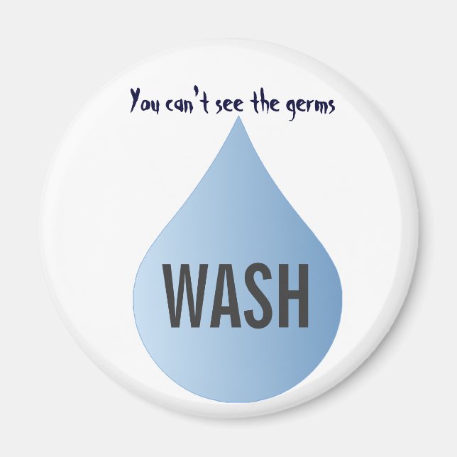 WASH hands blue rain drop clean water magnet (Devant)
