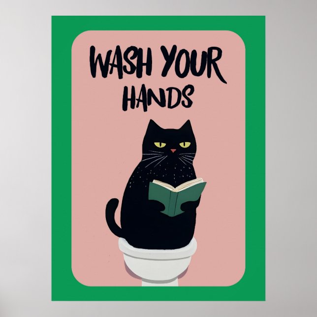Wash your hands | Cat | Funny & decorative Poster (Devant)