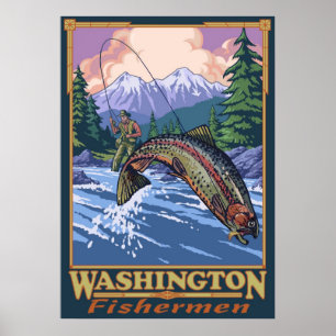 Washington Fisherman - Poster de voyage de pêche à