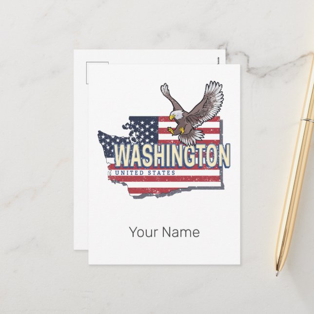 Washington State États-Unis Carte USA Souvenir (Devant/Arrière en situation)
