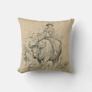 Water Buffalo Kid Chinese Ox Année 2021 Sq Coussin