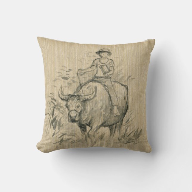 Water Buffalo Kid Chinese Ox Année 2021 Sq Coussin (Recto)